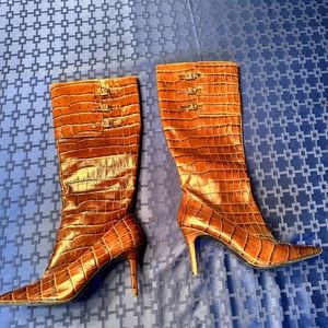 Ralph Lauren croc embossed brown boots